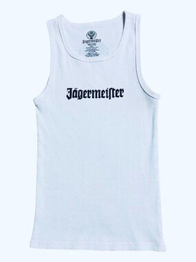 Jagermeister Women's Ribbed Stretchy White Racer Back Tank Top Size Sm/Med/Large